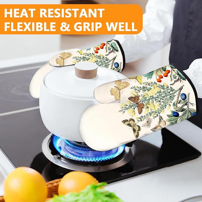 Wildflowers Butterfly Oven Mitts and Pot Holders Sets 4Pcs,Extra Long Oven Gloves Potholder for Kitchen Cooking Baking BBQ 100% Cotton Heat Resistant - Image 6