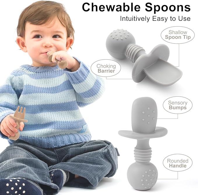 Eascrozn Silicone Baby Feeding Set, 2 Pack Divided Baby Plates with Suction, 2 Pack Spoons and Forks Set, BPA Free, Baby Led Weaning Supplies for Toddler Utensils Baby Feeding Essentials - Image 3