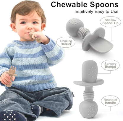 Eascrozn Silicone Baby Feeding Set, 2 Pack Divided Baby Plates with Suction, 2 Pack Spoons and Forks Set, BPA Free, Baby Led Weaning Supplies for Toddler Utensils Baby Feeding Essentials - Image 3