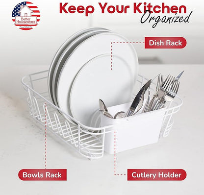 Better Houseware Dish Drying Rack, Space-Saving Dish Drainer Rack for Kitchen Counter, Coated Steel Kitchen Dish Strainer 2-Piece Set with Utensil Holder, White - Image 2