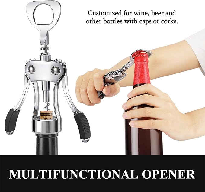 KORCCI Multifunctional Wine Bottle Opener Gift Set - Heavy-Duty Zinc Alloy Wing Corkscrew, Foil Cutter, Vacuum Stopper & Aerator Pourer for Kitchen, Bar, Restaurant, Bartenders - Image 6