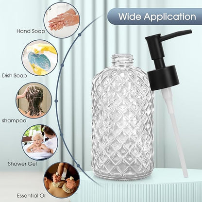 Topsky Gem Glass Soap Dispenser with Black Plastic Pump, 13oz Liquid Hand Soap Dispenser, Rustproof Pump for Kitchen & Bathroom, Great for Lotions, Essential Oil, Liquid Soaps-Clear - Image 7