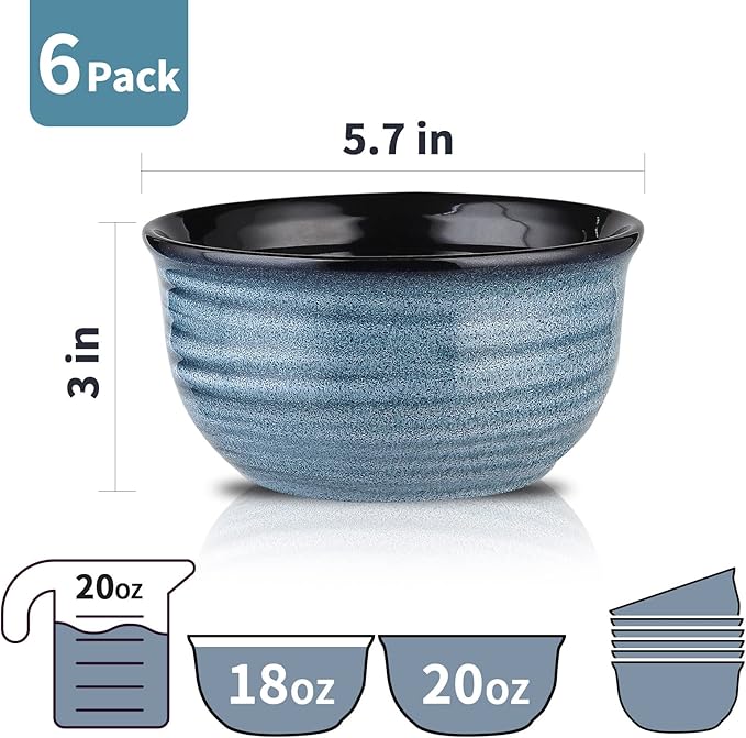 HASENSE Ceramic Cereal Bowls Set of 6, 20 Oz Navy Blue Stoneware Bowls, Farmhouse Bowls for Cereal, Soup, Rice, Pasta & Salad, Dishwasher & Microwave Safe - Image 7