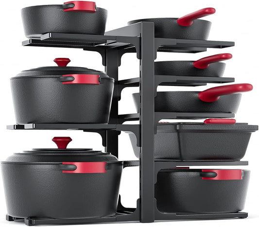 MUDEELA 8-Tier Pots and Pans Organizer under Cabinet, 15.83" Height Heavy Duty Pot Pan Organizer Kitchen Cabinet Organization and Storage, Adjustable Pot Rack for Frying Pan, Cast Iron Skillet, Black by MUDEELA