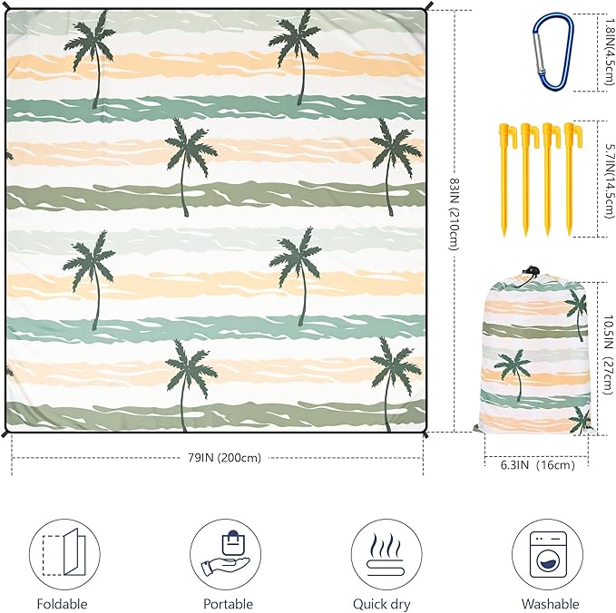 HIHOHO Beach Blanket Waterproof Sandproof Extra Large Beach Mat 79" X 83"/120"x108"for 1-8 Adults Quick Drying Durable Outdoor Picnic Mat for Beach Travel Camping Hiking