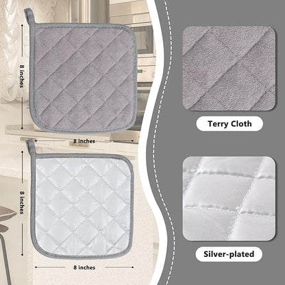Joyhalo 4 Pack Pot Holders for Kitchen,Cotton Oven Holder with Great Heat Resistance,Non Slip Hot Pads for Kitchen Clearance,Grey - Image 2