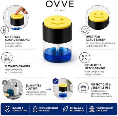 OVVE HOME® Dish Soap Dispenser with Sponge Holder - Compatible with Scrub Daddy | Kitchen Sink Organizer, Soap Dispensing Sponge Holder - Image 6