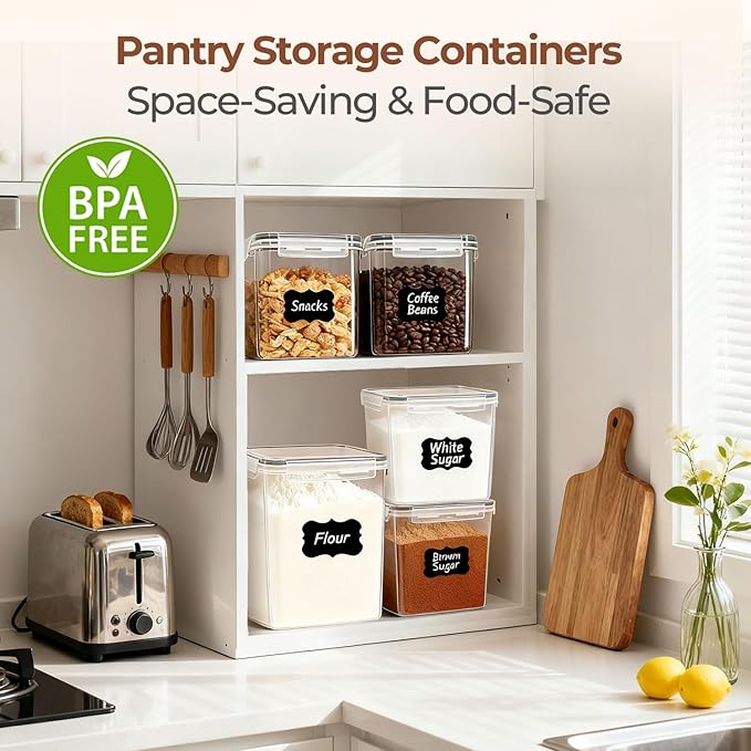 ComSaf Flour Sugar Storage Containers Set of 3 (5.2L/5.5Qt) (2.5L/2.6Qt*2), Large Airtight Food Storage Containers with Lids, Plastic Canisters Sets for Kitchen, Pantry Organizers for Rice and Baking - Image 5
