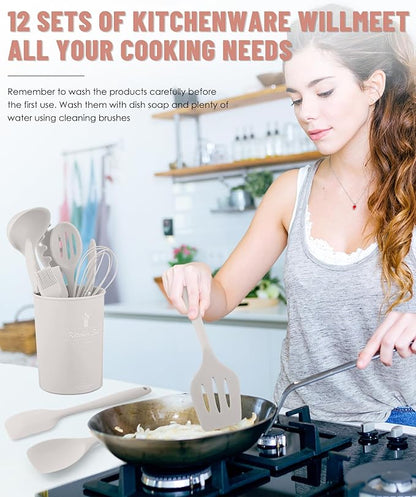 Kitchen Utensils Set-12 Pieces Silicone Cooking Utensils Set (Dishwasher Safe) 392°F Heat Resistant Spatula Set, Nonstick Cookware - Image 4