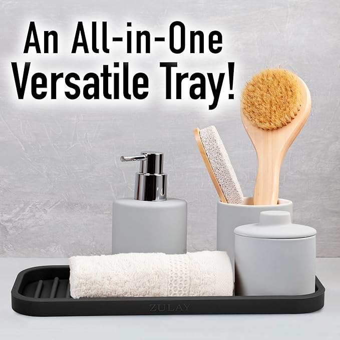 Zulay Kitchen (9x3.5) Silicone Sponge Holder for Kitchen Sink - Flexible Multipurpose Soap Tray Sponge Holder - Sink Organizer Tray for, Bathroom, Makeup, Trinkets & More (Black) - Image 8