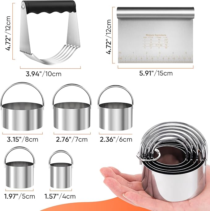 Stainless Steel Biscuit Cutter Set, Pastry Scraper and Dough Blender, Sturdy & Long-Lasting with Ergonomic Rubber Grip, Baking Dough Tools for Cooking Cookies and Donuts, Cakes, or Making Pancakes - Image 2
