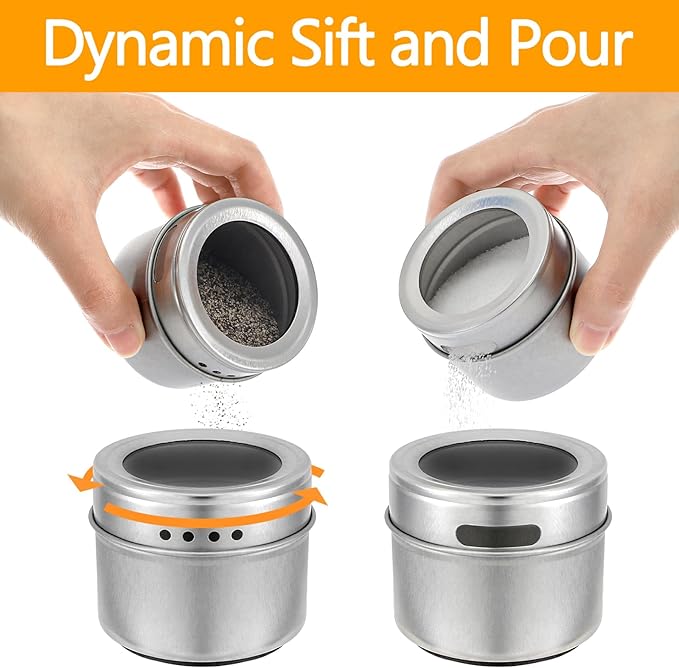 Bekith 20 Pack Magnetic Spice Jars, Magnetic Spice Containers for Refrigerator, Seasoning Tins with Clear Top Lid, 240 PVC Spice Label Set - Image 3