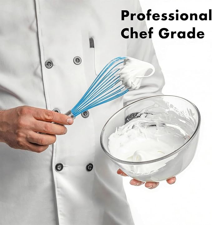 OYV 10-Inch Blue Silicone Whisk, Heat Resistant 480°F Kitchen Whisk with Stainless Steel Ergonomic Handle, Non-Scratch for Nonstick Cookware, Dishwasher Safe, Perfect for Blending, Cooking & Beating - Image 9