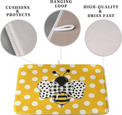 Bee Dish Drying Mat for Kitchen Counter 16x18 Inch Yellow Honey Bees Polka Dots Dishes Pad Cute Bumblebee Dish Draining Microfiber Absorbent Dish Drainer Rack Mat Medium Kitchen Accessories - Image 3