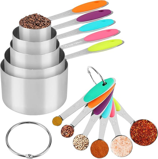Accmor Stainless Steel Measuring Cups and Spoons Set, 11 Piece Metal Stackable Tablespoons Measurement kit for Cooking & Baking, Nesting Kitchen Gadgets Utensils for Dry or Liquid Ingredients by Accmor