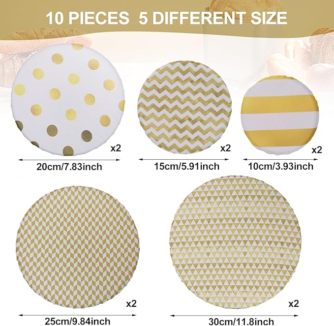 10Pcs Reusable Bowl Covers In 5 Size, Stretch Cloth Fabric Dish Cover Kitchen Storage Containers Lids for Fruits Food Leftover Dough Bread Proofing (Classic Style)
