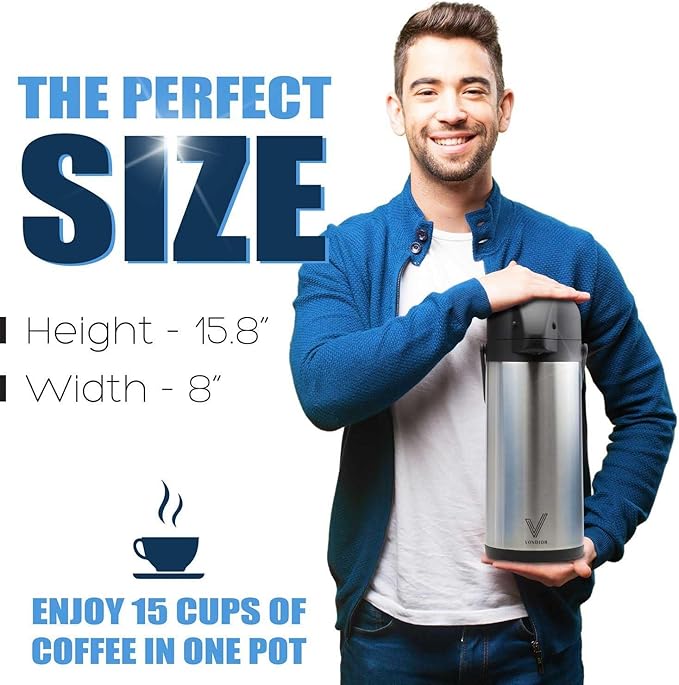 85 oz (2.5L) Airpot Coffee Carafe with Pump, Insulated Stainless Steel Coffee Dispenser, Coffee Carafes for Keeping Hot/Cold, Hot Beverage Dispenser for Party - Image 7