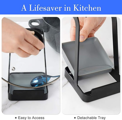 NiHome Versatile Pot Lid Ladle Holder Multipurpose Spatula Pad Book Cutting Board Spoon Rest Kitchen Utensils Drip Tray Washable Durable Stable Tack-Free Installation (Black) - Image 6