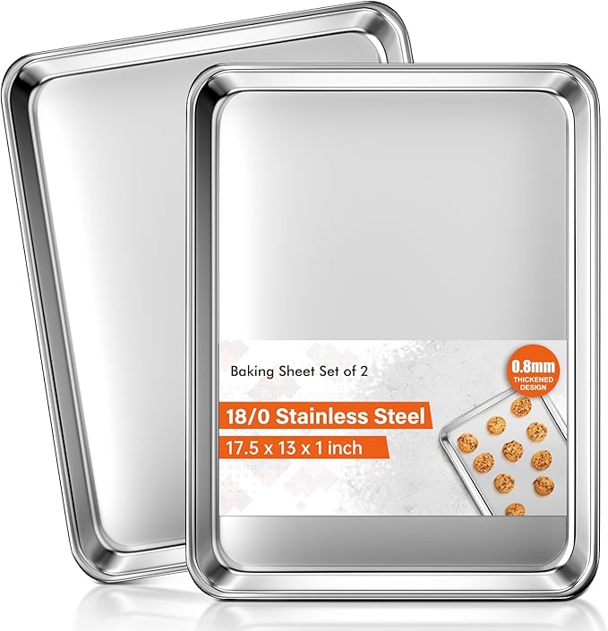 Baking Sheet Set of 2, Commercial Grade Stainless Steel Cookie Sheets for Baking, 18 x 13 Inch Thicker Large Baking Pans Oven Tray, Warp Resistant Nonstick Half Sheet Pan, Nontoxic & Heavy Duty - Image 8