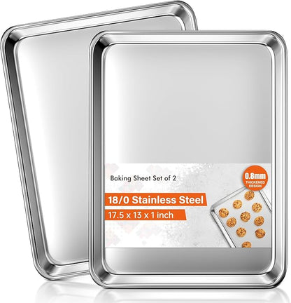 Baking Sheet Set of 2, Commercial Grade Stainless Steel Cookie Sheets for Baking, 18 x 13 Inch Thicker Large Baking Pans Oven Tray, Warp Resistant Nonstick Half Sheet Pan, Nontoxic & Heavy Duty - Image 8