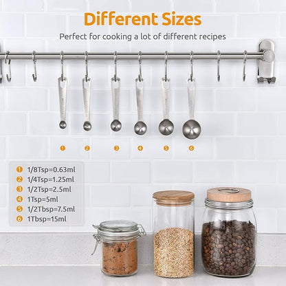 Measuring Spoons: U-Taste 18/8 Stainless Steel Measuring Spoons Set of 6 Piece: 1/8 tsp, 1/4 tsp, 1/2 tsp, 1 tsp, 1/2 tbsp & 1 tbsp Dry and Liquid Ingredients - Image 2