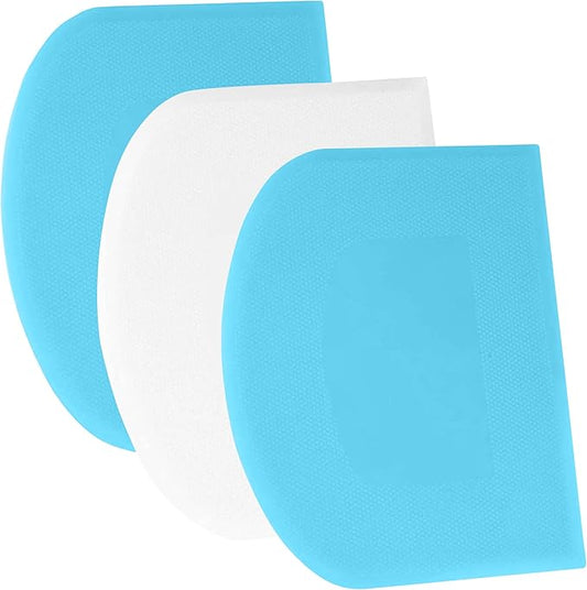 SURDOCA Dough Scraper Bench Scraper - 3P 9.5x6.1" Plastic Flexible Bowl Scraper, Sharp Edge & Angles Cake Scraper. Non-Slip Bakeware Decorating Tools Sculpting & Modeling Tools - Blue+White+Blue by SURDOCA