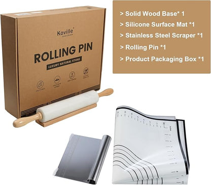 Koville African Natural Marble Rolling Pin, Non-Stick Polished Dough Roller, Pasta, Dumpling, Fondant, Pie Crust, Bread, Pizza Dough, Kitchen Baking Pastry Tools with Mat/Scraper（Namib Fantasy） - Image 8