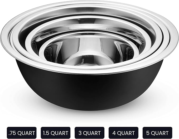 WHYSKO Stainless Steel Mixing Bowl Set, 10 Piece Stainless Steel Mixing Bowls with Lids Set for Food Prep Storage and Serving, Dishwasher Safe for Kitchen Baking Cooking, Black - Image 5