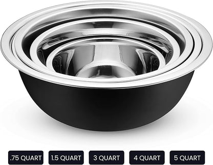 WHYSKO Stainless Steel Mixing Bowl Set, 10 Piece Stainless Steel Mixing Bowls with Lids Set for Food Prep Storage and Serving, Dishwasher Safe for Kitchen Baking Cooking, Black - Image 5