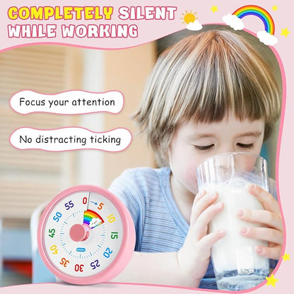 HIPPIH Visual Timer for Kids, 60 Minute Countdown Timers for Classroom Kitchen Office, Rainbow Disk Desk Timer Clock with Silent Operation, Pomodoro Timer Time Management Tools for Toddler ADHD Pink