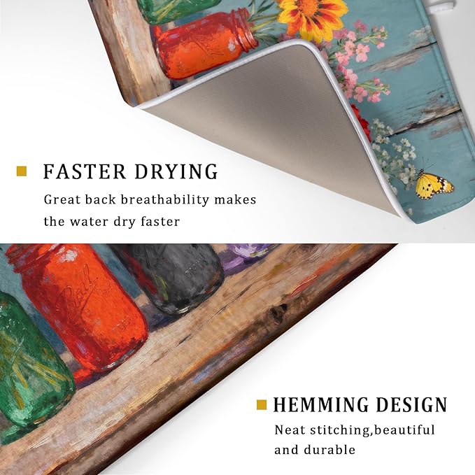 Dish Drying Mat for Kitchen Counter 18x24, Spring Summer Floral Decorative Absorbent Reversible Microfiber Kitchen Countertop Protector Dishes Drainer Pad - Image 3
