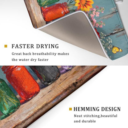 Dish Drying Mat for Kitchen Counter 18x24, Spring Summer Floral Decorative Absorbent Reversible Microfiber Kitchen Countertop Protector Dishes Drainer Pad - Image 3