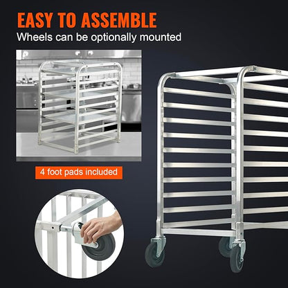 VEVOR 10-Tier Bun Pan Rack, Aluminum Racking Trolley Storage with Brake Wheels, Commercial Bakery Racks for Half & Full Sheet, Speed Rack For Kitchen Home, Bread Baking Equipment, 26"L x 20.3"W x 39"H - Image 5