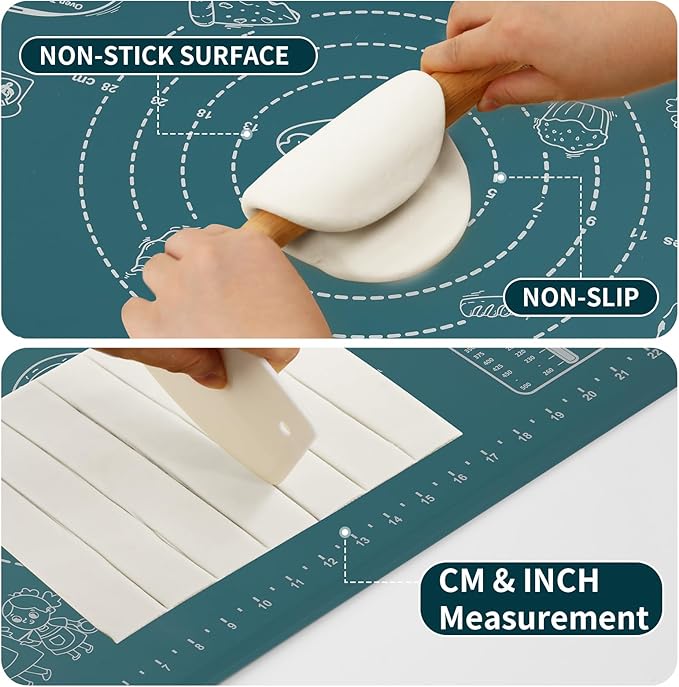 DANIA & DEAN [Pro Edition] 1.1mm Heavy-Duty Silicone Pastry Mat with 4.5mm Raised Edge, Exclusive Mom Theme 26"x16" Large Baking Mat for Rolling Dough, Non-Slip Spill-Proof Kneading Mat, Gift for Mom - Image 3