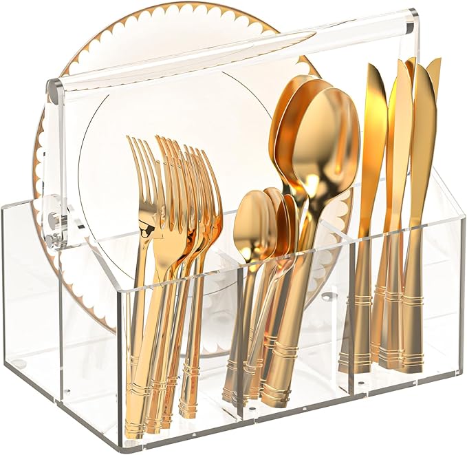 Acrylic Utensil Caddy.Silverware Organizer & Utensil Holder-Heavy-Duty Countertop Cutlery Caddy for Spoons, Forks, Knives, Napkins, Plates | Space-Saving Table, Buffet, Picnic Party Essential by Unknown