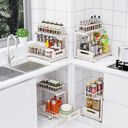 Under Sink Organizer, Heavy Duty Metal Pull Out Cabinet Organizer Slide Out Sink Shelf Organizer Height Adjustable, Multi-Purpose Storage Shelf for Kitchen Bathroom(Sand,1Pack)