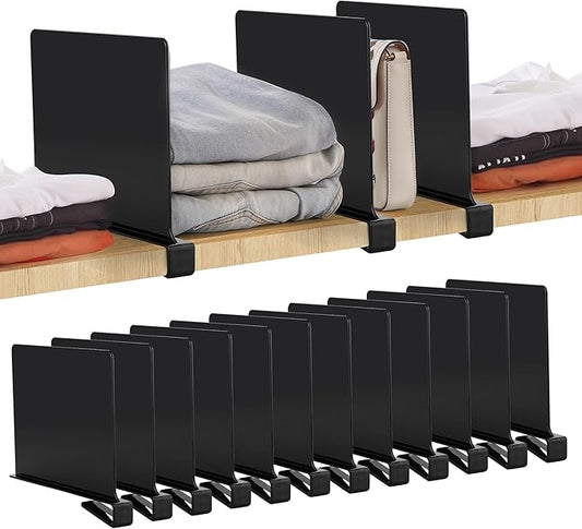 JOY DECOR 12 Pack Acrylic Matte Black Shelf Dividers for Closets Organizer and Storage Adjustable Vertical Wood Shelf Closet Separators for Clothes,Book,Bags in Bedroom and Kitchen by JOY+DECOR