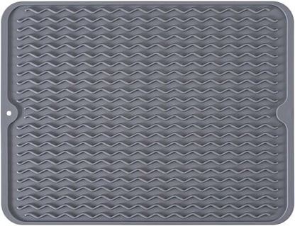 Large 17" x 14" Silicone Dish Drying Mat for Kitchen Counter, Easy clean, Quick Dry, Heat-resistant Dish Drainer Mat for Sink,Refrigerator or Drawer liner (Food Grade Silicone-Grey) by MODENGKONGJIAN