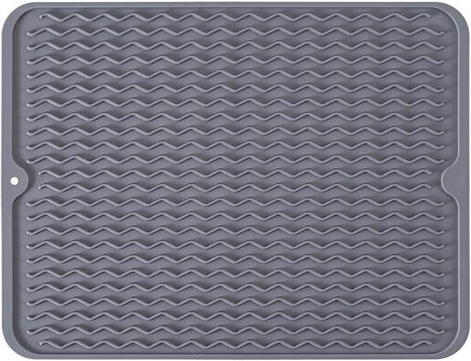 Large 24" x 18" Silicone Dish Drying Mat for Kitchen Counter, Easy clean, Quick Dry, Heat-resistant Dish Drainer Mat for Sink,Refrigerator or Drawer liner (Food Grade Silicone-Grey) by MODENGKONGJIAN