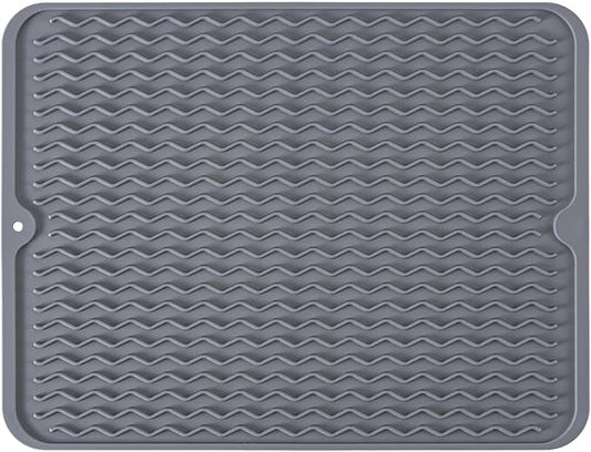 Large 14" x 11" Silicone Dish Drying Mat for Kitchen Counter, Easy clean, Quick Dry, Heat-resistant Dish Drainer Mat for Sink,Refrigerator or Drawer liner (Food Grade Silicone-Grey) by MODENGKONGJIAN