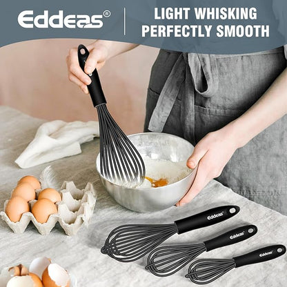 Eddeas Silicone Whisk - Non Scratch Whisks for Cooking, 500°F Heat Resistant Siliocne Wisk tool, Heavy Duty Kitchen Whisks, for Blending, Beating, set of 4 (5+7+9+11 inch) Black - Image 8