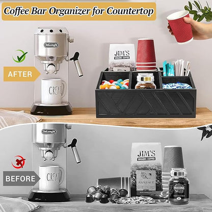 ugiftt Coffee Station Organizer for Counter, Wood Coffee Pods Holder Storage Basket, Tea Condiment Storage Organizer, Rustic Bar Decor for Accessories Organizer - Image 6