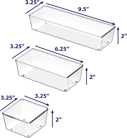 Simple Houseware Clear Drawer Organizer for Office Bin Desk Storage, Assorted Size, 6 Packs