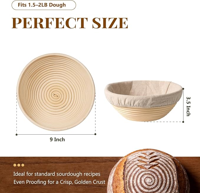 2 Pack Banneton Bread Proofing Baskets for Sourdough, 9 Inch Round Natural Rattan Proofing Basket for Dough Rising, Bread Proofing Bowl Sourdough Bread Baking Supplies for Home Bakers - Image 5