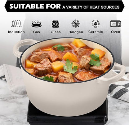 TeamFar 5Qt Dutch Oven, Enameled Cast Iron Dutch Oven with Lid & Dual Handles for Cooking Baking Braising Simmering, Healthy & Sturdy, Oven & Various Stovetops Safe, Non-stick & Easy Clean - Khaki - Image 5