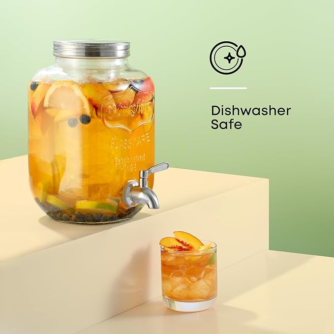 1-Gallon Drink Dispenser. Glass Beverage Dispenser with Stainless steel Spigot plus Ice Cylinder and Fruit Infuser! Water Dispenser, Lemonade Stand, Juice Container - Drink Dispensers for Parties - Image 6