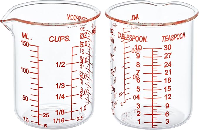 High Borosilicate Glass Measuring Cup-V-Shaped Spout，Glass Measuring Beaker for Kitchen or Restaurant, Easy to Read, 150 ML (5 Oz)-Pack of 2 by AckersBORO33