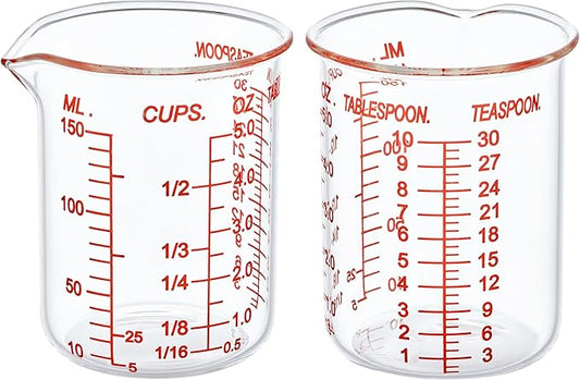 High Borosilicate Glass Measuring Cup-V-Shaped Spout，Glass Measuring Beaker for Kitchen or Restaurant, Easy to Read, 150 ML (5 Oz)-Pack of 2 by AckersBORO33