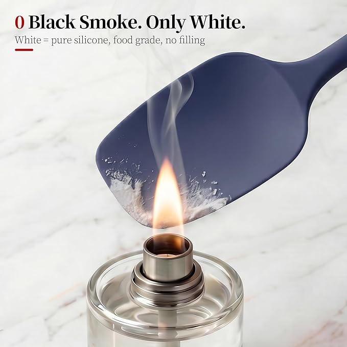 600ºF Heat Resistant Spatula, 11.34 inch High Heat Food Safe Semless Kitchen Silicone Spoon Spoonula Scraper for Cooking Baking Mixing Scraping Stirring Nonstick Cookware Pan (Midnight Blue)