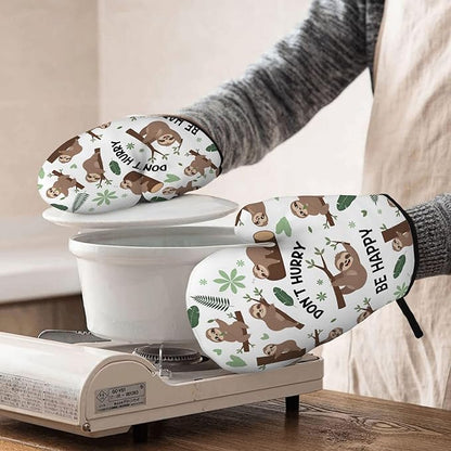 Sloth Gifts for Women, Funny Sloth Oven Mitt & Pot Holder Set, Heat Resistant Silicone Kitchen Mittens, Birthday Mother's Day Housewarming Gift Idea for Mom, Wife, BFF